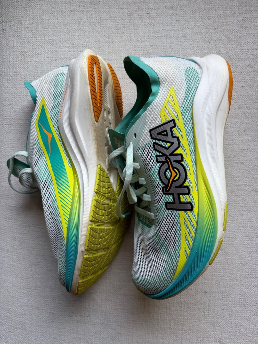 Hoka Women’s Cielo Road Sneakers in Mint, Teal & Yellow 6 Like New